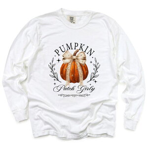 Simply Sage Market ���f�B�[�X �g�b�v�X T�V���c �O���t�B�b�N Simply Sage Market Coquette Pumpkin Patch Girly - Women's Garment Dyed Long Sleeve Graphic T-Shirt White �z���C�g