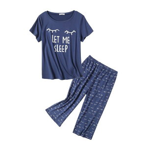 �G�R�A�[ ���f�B�[�X �A���_�[�E�F�A �i�C�g�E�F�A �v�����g �p���c �L���b�v Ekouaer Women Pajama Set with Capri Pants Ultra Soft Lightweight Fun Prints Cozy Sleepwear Navy Blue �l�C�r�[
