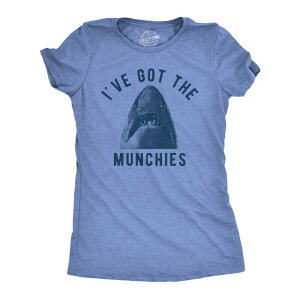 �N���C�W�[�h�b�O T�V���c ���f�B�[�X �g�b�v�X Crazy Dog T-Shirts Womens Ive Gothe Munchies T Shirt Funny Shark Bite Attack Eating Joke Tee for Ladies Light Heather Blue �w�U�[