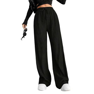 �R�W���C�� ���f�B�[�X �{�g���X �J�W���A���p���c Kojooin Women's Textu red Wide-Leg Drawstring Trousers Casual Comfort & Versatile Style Black �u���b�N