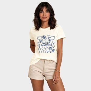 Simply Sage Market ���f�B�[�X �g�b�v�X T�V���c �O���t�B�b�N Simply Sage Market Autism Awareness Puzzle Outline - Women'short Sleeve Graphic T-Shirt Cream �N���[��