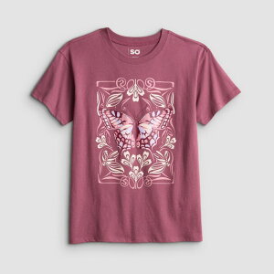�G�X�I�[ ���f�B�[�X �g�b�v�X T�V���c �v���X�T�C�Y �O���t�B�b�N Girls 7-20 SO Short Sleeve Oversized Graphic Tee in Regular & Plusize Butterfly Swirls