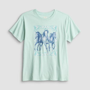 �G�X�I�[ ���f�B�[�X �g�b�v�X T�V���c �v���X�T�C�Y �O���t�B�b�N Girls 7-20 SO Short Sleeve Oversized Graphic Tee in Regular & Plusize Horses Bandana Teal �e�B�[��