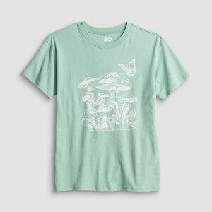 �G�X�I�[ ���f�B�[�X �g�b�v�X T�V���c �v���X�T�C�Y �O���t�B�b�N Girls 7-20 SO Short Sleeve Oversized Graphic Tee in Regular & Plusize Mushrooms Green �O���[��