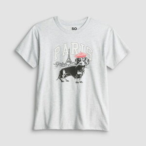 �G�X�I�[ ���f�B�[�X �g�b�v�X T�V���c �v���X�T�C�Y �O���t�B�b�N Girls 7-20 SO Short Sleeve Oversized Graphic Tee in Regular & Plusize Paris Dogrey �O���[