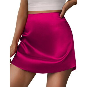 �W�[�O�[ ���f�B�[�X �{�g���X�J�[�g �n�C�E�G�X�g �~�j �V���N Zeagoo Skirts for Women Summer Skirts Casual Stain High Waist Silk Mini School Skirt Cute Skirt Rose Red ���b�h