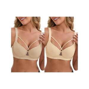 �C���X�p�C�A �V�b�N ���f�B�[�X �A���_�[�E�F�A �u���W���[ INSPIRE CHIC 2 Packs Women's 3/4 Cupush-Up Soft Underwire Support Front Cross Lingerie Adjustable Straps Bras Grey Beige �O���[