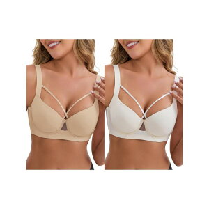�C���X�p�C�A �V�b�N ���f�B�[�X �A���_�[�E�F�A �u���W���[ INSPIRE CHIC 2 Packs Women's 3/4 Cupush-Up Soft Underwire Support Front Cross Lingerie Adjustable Straps Bras Grey Light Beige �O���[