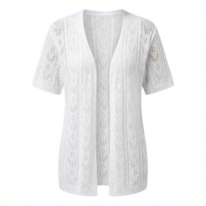 �G���[�g�`���C�X ���f�B�[�X �A�E�^�[ �j�b�g�E�Z�[�^�[ �J�[�f�B�K�� Elitechoice Women'short Sleeve Open Knit Cardigan Hollow Out Beach Cover Up White �z���C�g