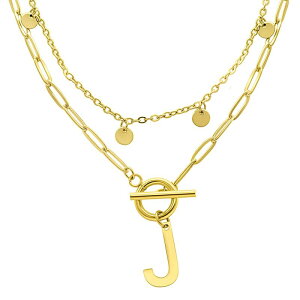 �y���������z �A�h�j�A ���f�B�[�X �l�b�N���X�E�`���[�J�[�E�y���_���g�g�b�v �A�N�Z�T���[ Adornia 14k Gold Plated Layered Initial Toggle Necklace J