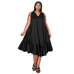 ���u�h ���f�B�[�X �g�b�v�X �����s�[�X �v���X�T�C�Y �m�[�X���[�u L I V D Plusize Simone Sleeveless Pocket Flare Dress Black �u���b�N