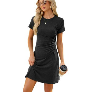 �R�W���C�� ���f�B�[�X �g�b�v�X �����s�[�X �M���U�[ �~�j �G���p�C�A Kojooin Women Casual Stretch Short Sleeve Beach Spring Mini Dress Bodycon Empire Waist Ruched Sundress Black �u���b�N