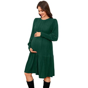 �R�W���C�� ���f�B�[�X �g�b�v�X �����s�[�X �Z�[�^�[ �}�^�j�e�B Kojooin Maternity Women Puff Long Sleeve Sweater Dress Dark Green �O���[��