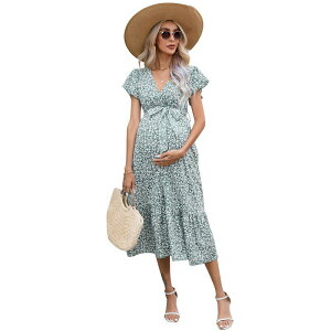 �R�W���C�� ���f�B�[�X �g�b�v�X �����s�[�X V�l�b�N �}�^�j�e�B Kojooin Women's Maternity Short Sleeve V Neck Dress Light Green �O���[��