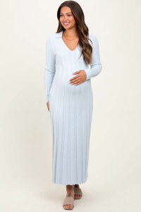 �s���N�u���b�V�� ���f�B�[�X �g�b�v�X �����s�[�X ���u �~�f�B �j�b�g �}�^�j�e�B PinkBlush Maternity Blue Wide Ribbed Knit Colla red Midi Dress Light Blue �u���[
