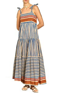 �t�@���W�����C ���f�B�[�X �g�b�v�X �����s�[�X �v�����g �~�f�B �J���[�u���b�N FUNJULY Women's Printed Colorblock Adjustable Tie Strap Midi Dress Blue �u���[