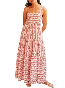 �t�@���W�����C ���f�B�[�X �g�b�v�X �����s�[�X �v�����g �~�f�B �J���[�u���b�N FUNJULY Women's Printed Colorblock Adjustable Tie Strap Midi Dress Red ���b�h
