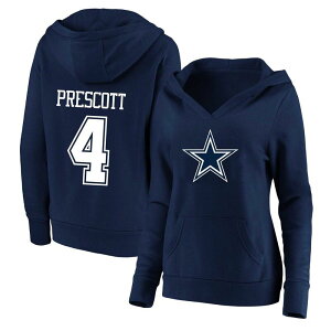 �v���t�@�C�� ���f�B�[�X �g�b�v�X T�V���c V�l�b�N �v���X�T�C�Y �p�[�J�[ Women's Profile Dak Prescott Navy Dallas Cowboys Plusize Player Name & Number V-Neck Pullover Hoodie Cow Navy �l�C�r�[