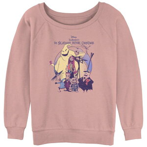 �f�B�Y�j�[ ���f�B�[�X �g�b�v�X T�V���c �p�C�� �O���t�B�b�N Disney's The Nightmare Before Christmas Juniors' Scary Group Slouchy Terry Graphic Pullover Desert Pink �s���N