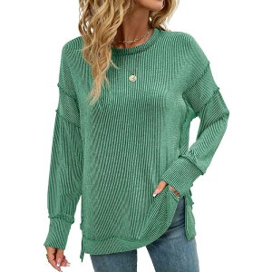 �R�W���C�� ���f�B�[�X �g�b�v�X T�V���c �X�E�F�b�g Kojooin Women Casual Oversized Sweatshirt with Exposed Seams Green �O���[��