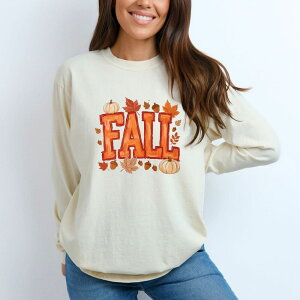 Simply Sage Market ���f�B�[�X �g�b�v�X T�V���c �O���t�B�b�N Simply Sage Market Fall Block Painted - Women's Garment Dyed Long Sleeve Graphic T-Shirt Ivory �A�C�{���[