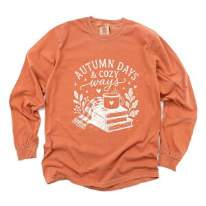 Simply Sage Market ���f�B�[�X �g�b�v�X T�V���c �O���t�B�b�N Simply Sage Market Autumn Days and Cozy Ways - Women's Garment Dyed Long Sleeve Graphic T-Shirt Yam