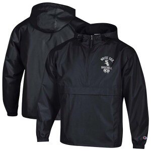 �`�����s�I�� �����Y �g�b�v�X T�V���c �W���P�b�g Men's Champion Black Chicago White Sox Packable Windbreaker Half-Zip Jacket Sox Black �u���b�N