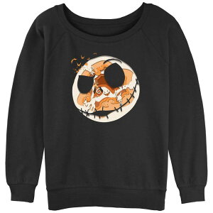 �f�B�Y�j�[ ���f�B�[�X �g�b�v�X T�V���c �p�C�� �O���t�B�b�N Disney's The Nightmare Before Christmas Jack Spooky Head Juniors' Graphic Slouchy Terry Black �u���b�N