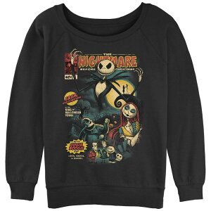 �f�B�Y�j�[ ���f�B�[�X �g�b�v�X T�V���c �p�C�� �O���t�B�b�N Disney's The Nightmare Before Christmas Graphic Novel Cover Juniors' Graphic Slouchy Terry Black �u���b�N