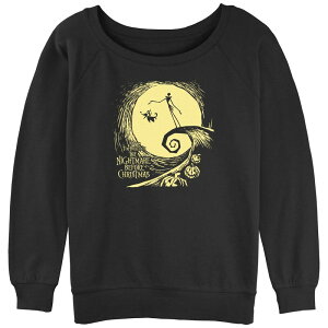 �f�B�Y�j�[ ���f�B�[�X �g�b�v�X T�V���c �p�C�� �O���t�B�b�N Disney's The Nightmare Before Christmas Juniors' Jack And Zero At Night Slouchy Terry Graphic Pullover Black �u���b�N