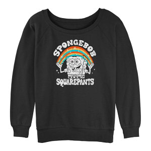 �A�j���L�����N�^�[ ���f�B�[�X �g�b�v�X T�V���c �p���c �p�C�� �O���t�B�b�N Licensed Character Juniors' SpongeBob SquarePants Rainbow Hands Graphic Slouchy Terry Black �u���b�N