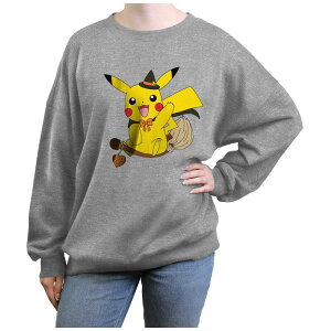 �A�j���L�����N�^�[ ���f�B�[�X �g�b�v�X T�V���c �O���t�B�b�N Licensed Character Juniors' Pokemon Pikachu Witch Flight Oversized Graphic Pullover Heather Gray �O���[