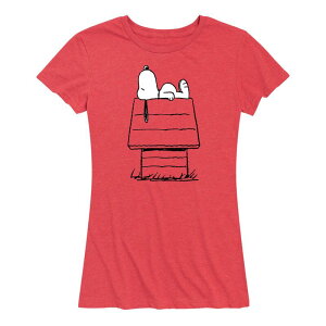 yz CZX LN^[ fB[X TVc gbvX Women's Peanuts Snoopy On Doghouse Graphic Tee Heather Red
