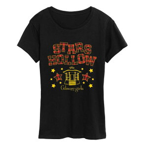 �A�j���L�����N�^�[ ���f�B�[�X �g�b�v�X T�V���c �O���t�B�b�N Licensed Character Women's Gilmore Girlstars Hollow Autumn Plaid Graphic Tee Black �u���b�N