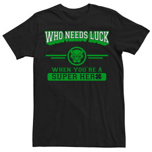 �}�[�x�� �����Y �g�b�v�X T�V���c Men's Marvel Black Panther Who Needs Luck St. Patrick's Day Tee Black �u���b�N