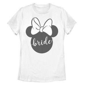 �f�B�Y�j�[ ���f�B�[�X �g�b�v�X T�V���c Juniors' Disney's Minnie Mouse Head Silhouette Bow Bride Cursive Textee White �z���C�g