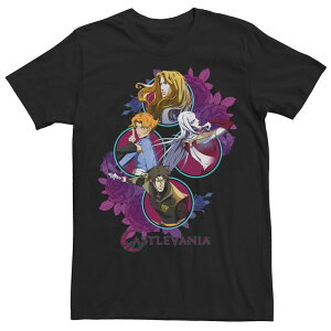 �A�j���L�����N�^�[ �����Y �g�b�v�X T�V���c �t�����[�� �g�[�� �t�����[ Licensed Character Big & Tall Castlevania Four Circle Floral Portraits Tee Black �u���b�N