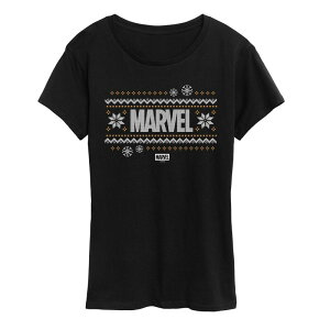 �}�[�x�� ���f�B�[�X �g�b�v�X T�V���c �Z�[�^�[ �O���t�B�b�N Women's Marvel Fair Isle Holiday Sweater Graphic Tee Black �u���b�N