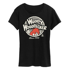【送料無料】 ライセンス キャラクター レディース Tシャツ トップス Women's Woody Woodpecker Logo Circle Graphic Tee Black