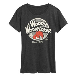 【送料無料】 ライセンス キャラクター レディース Tシャツ トップス Women's Woody Woodpecker Logo Circle Graphic Tee Heather Charcoal