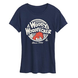 【送料無料】 ライセンス キャラクター レディース Tシャツ トップス Women's Woody Woodpecker Logo Circle Graphic Tee Navy