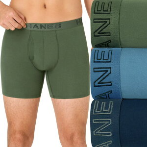�w�C���Y �����Y �A���_�[�E�F�A �{�N�T�[�p���c �R�b�g�� Men �f s Hanes Ultimate 3-Pack Cotton Stretch Boxer Brief Underwear Blue Green �u���[