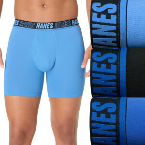 �w�C���Y �����Y �A���_�[�E�F�A �{�N�T�[�p���c ���b�V�� Men's Hanes Ultimate 3-Pack Moves X-TEMP Breathable Mesh Boxer Brief Underwear with Total Support Pouch Black Blue �u���b�N