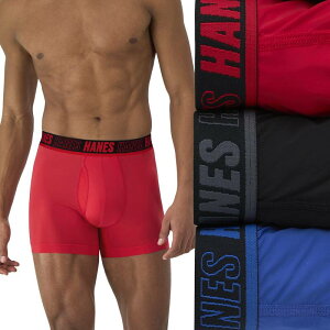 �w�C���Y �����Y �A���_�[�E�F�A �{�N�T�[�p���c Men's Hanes Ultimate 3-Pack Moves X-TEMPerformance Short Leg Boxer Brief Underwear with Total Support Pouch Blk Blu Red ���b�h