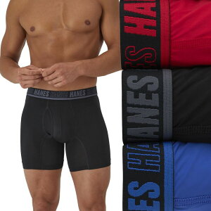 �w�C���Y �����Y �A���_�[�E�F�A �{�N�T�[�p���c Men's Hanes Ultimate 3-Pack Moves X-TEMPerformance Boxer Brief Underwear Blk Blu Red ���b�h
