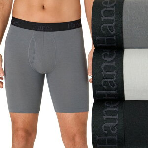 �w�C���Y �����Y �A���_�[�E�F�A �{�N�T�[�p���c Men's Hanes Ultimate 3-Pack Comfort Flex Fit Long-Leg Boxer Brief Underwear with Total Support Pouch Black Grey �u���b�N