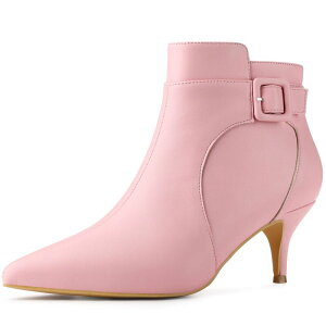 �A���O�� �P�[ ���f�B�[�X �V���[�Y �u�[�c�E���C���u�[�c �A���N�� �q�[�� ALLEGRA K Women's Pointy Toe Zipper Buckle Decor Kitten Heels Ankle Boots Pink �s���N