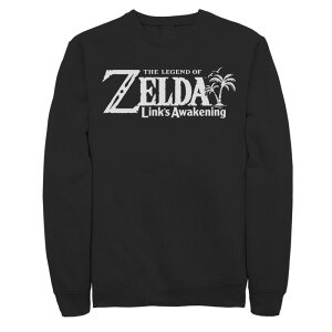 �A�j���L�����N�^�[ �����Y �g�b�v�X T�V���c ���S �t���[�X �O���t�B�b�N Licensed Character Men's Nintendo Legend Of Zelda Links Awakening Palm Tree Green Logo Graphic Fleece Pullover Black �u���b�N