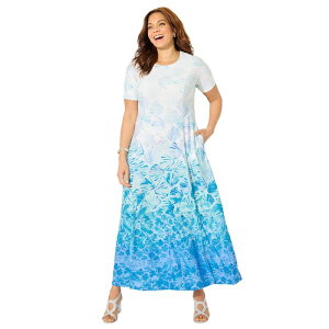 �L���T�����Y ���f�B�[�X �g�b�v�X �����s�[�X �v���X�T�C�Y �v�` �}�L�V Catherines Women's Plusize Petite Scoopneck Maxi Dress Blue Ombre Seashells �u���[