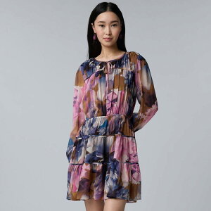 ���F���E�H�� ���f�B�[�X �g�b�v�X �����s�[�X �M���U�[ Women'simply Vera Wang Ruched Short Dress Blue Pink Lush Floral �u���[